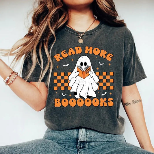 Retro Read More Books Spooky Teacher Shirt, Cute Spooky Teacher Shirt, Teacher Fall Shirt, Teacher Halloween Shirt Top...