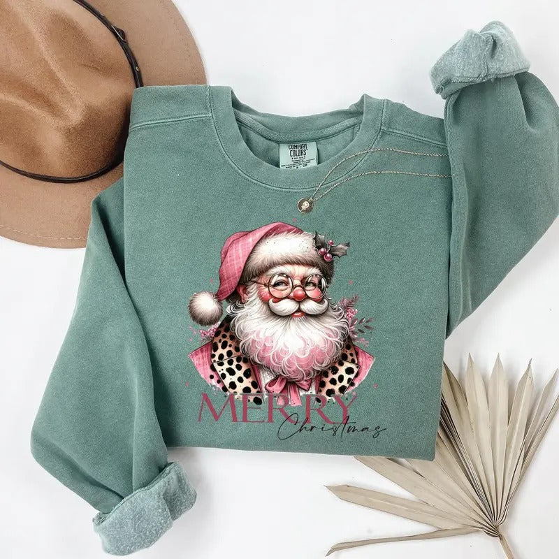 Retro Santa Christmas Shirt for Women - Hello Santa T-Shirt Gift - Loose Fit Pullover