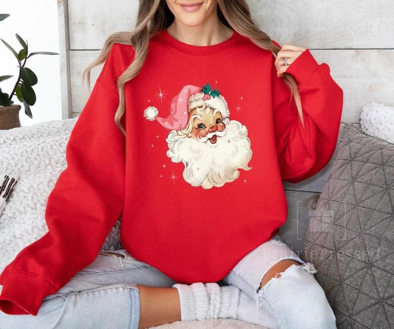 Retro Santa Christmas Sweatshirt, Christmas Santa Sweatshirt, Retro Santa Shirt Gift for Women, Santa Sweatshirt, Women...