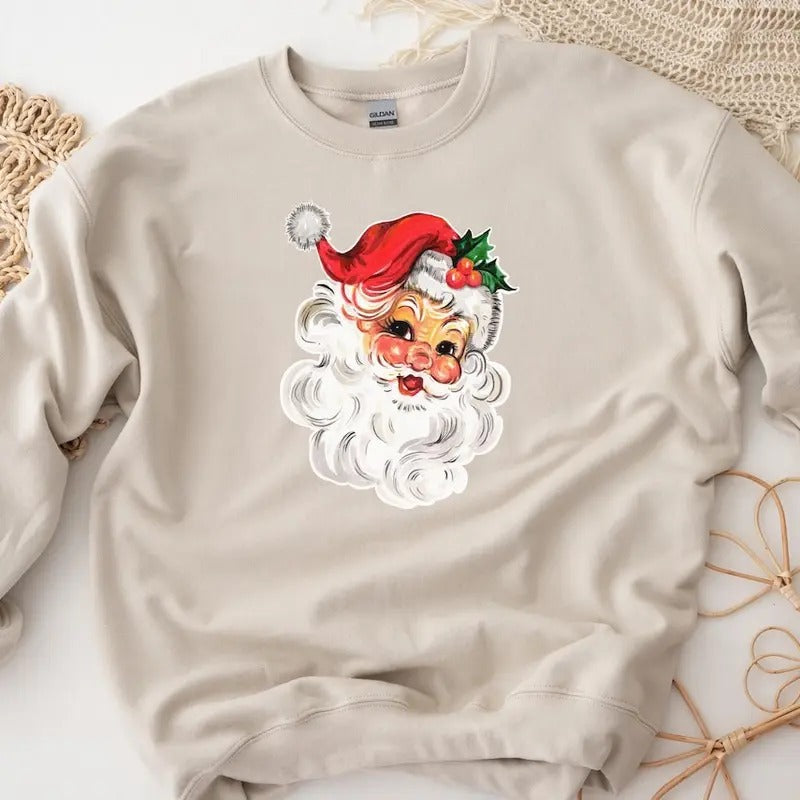 Retro Santa Sweatshirt, Vintage Santa Sweater, Holiday Clothing Women, Christmas Sweatshirt for Woman T-Shirts, Hoodie