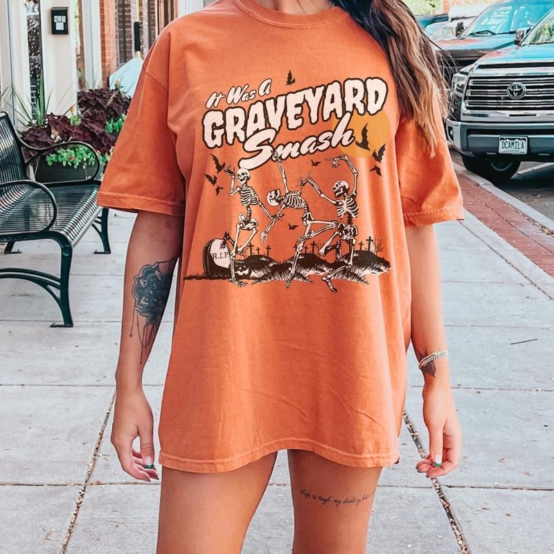 Retro Skeleton Halloween Shirt, Spooky Season, Graveyard Smash Shirt Hoodie, Sweatshirt | WearSparks.com