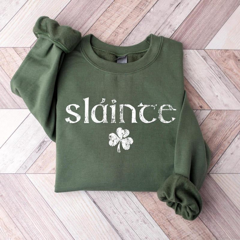 Retro Slainte T-shirt, Womens St Patricks Day Sweatshirt, Lucky hoodie, Cute Shamrock Sweatshirt, Shenanigans Shirt,...