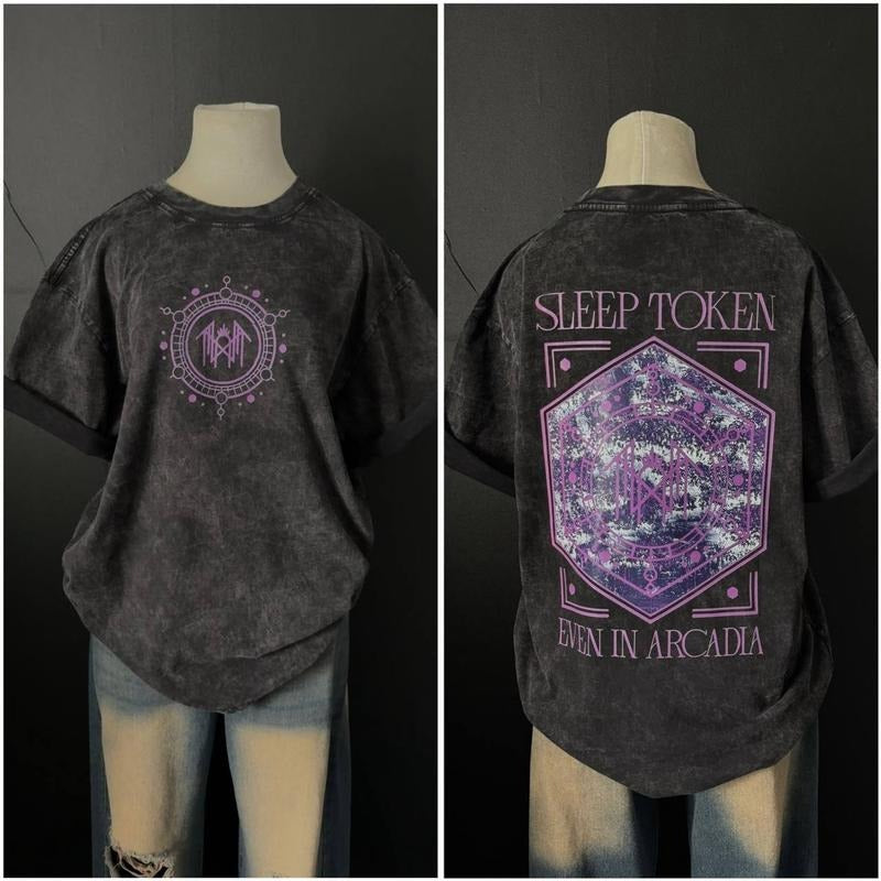 Retro Sleep Token Purple Emergence  Heavy Metal Shirt, Unisex Rock Band Washed Heavyweight Cotton T-shirt, Gothic Punk...