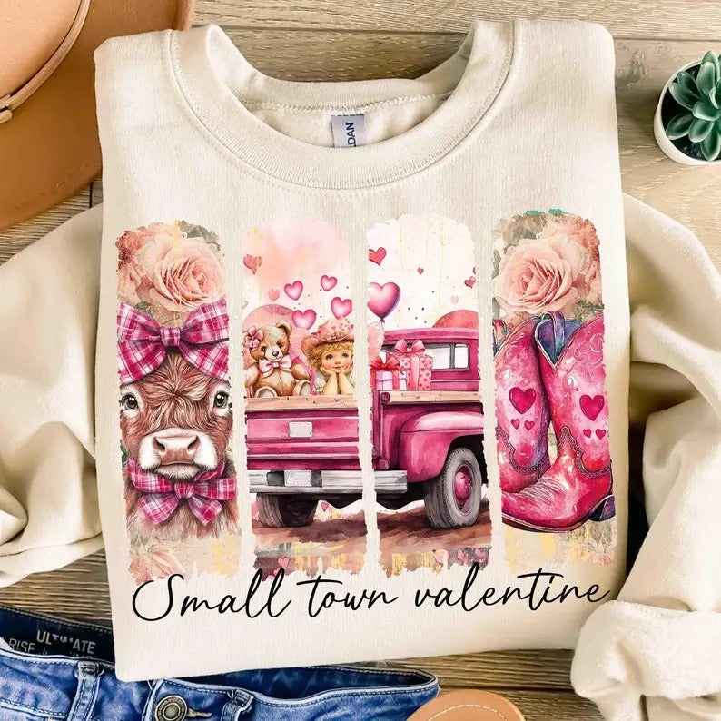 Retro Small Town Valentines  Sweatshir, Valentine's Day Sweatshirt  Crewneck T-Shirts, Hoodie | WearSparks.com