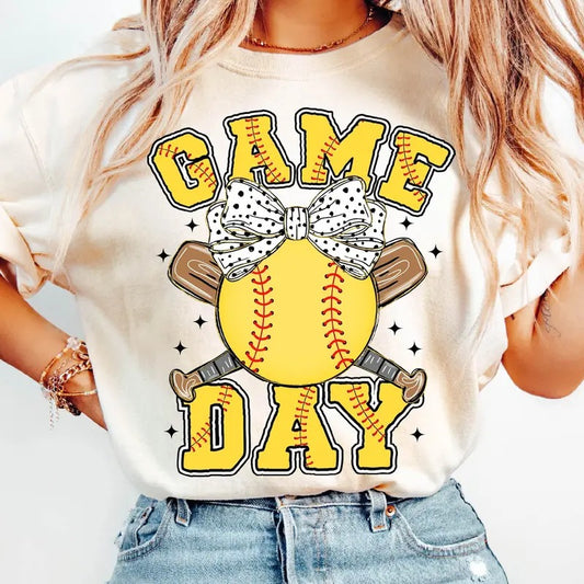 Retro Softball Game Day T-Shirt, Funny Softball T-Shirt, Softball Lovers Shirt, Softball Mama Shirt, Sports Coquette Bow...