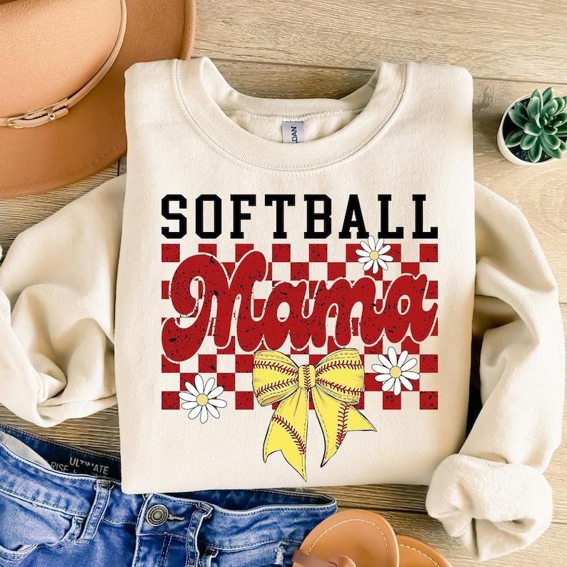 Retro Softball Mama Checkered , Softball , Softball Mom, Game Day ,Checkered Mama , Softball Bow, Softball Coquette Bow...