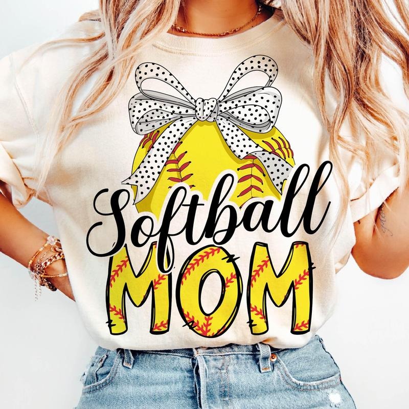 Retro Softball Mama T-Shirt, Softball T-Shirt, Softball Coquette Bow Shirt, Softball Mom T-Shirt, Sports Mama T-Shirt,...
