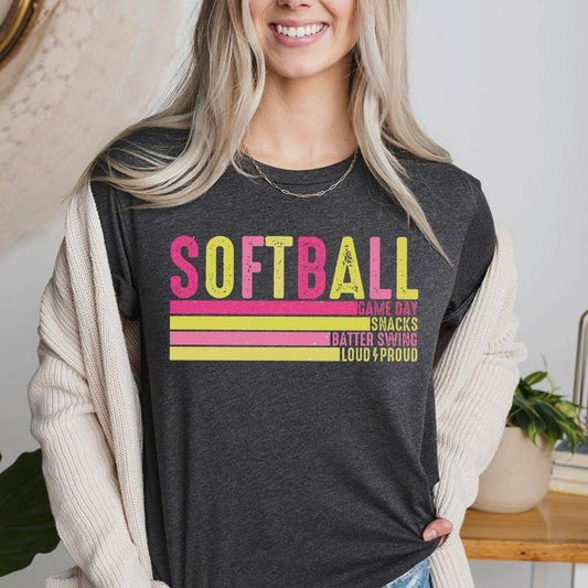 Retro Softball Mama Tee Shirt, Softball Mom Tee Shirt, Game Day Snack Batter Swing Loud And Proud, Sport Mom Shirt,...