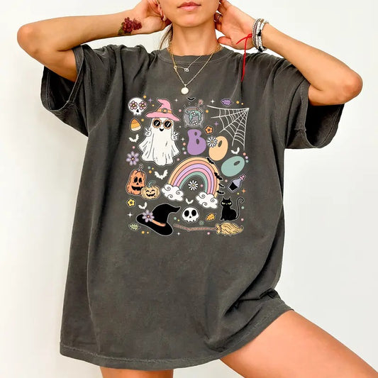 Retro Spooky Season Comfort Colors Shirt, Cute Mini Ghost Vintage Graphic Tee, Cute Spooky Vibes Unhinged Shirt, T-shirt...
