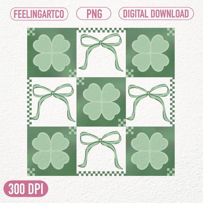 Retro St Patrick's Day Checkered Shamrock Coquette Clover Irish Lucky Bow Vintage St Patrick's Day Green Plaid T-Shirts,...
