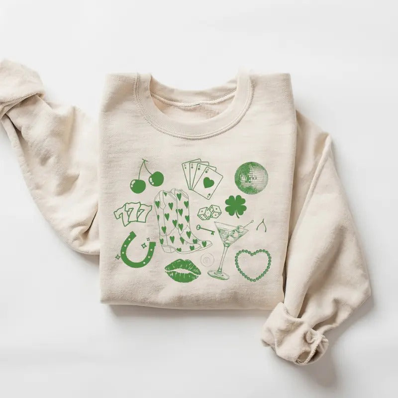 Retro St Patricks Day Cowgirl Sweatshirt, Y2k Green Martini 90s Style Shirt, St Pattys Tee, Lucky Shirt, St Paddys...