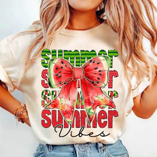 Retro Summer Vibes Watermelon Coquette Bow Hello Summer Girly Mama Gift T-Shirtstyle{n002}3 T-Shirts, Hoodie, Sweatshirt