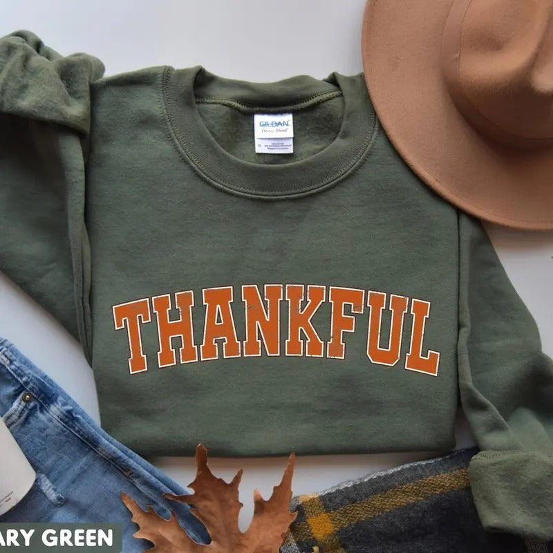 Retro Thankful Sweatshirt, Family Thanksgiving Shirt, Friendsgiving Shirt, Fall Crewneck, Happy Thanksgiving, Womens...