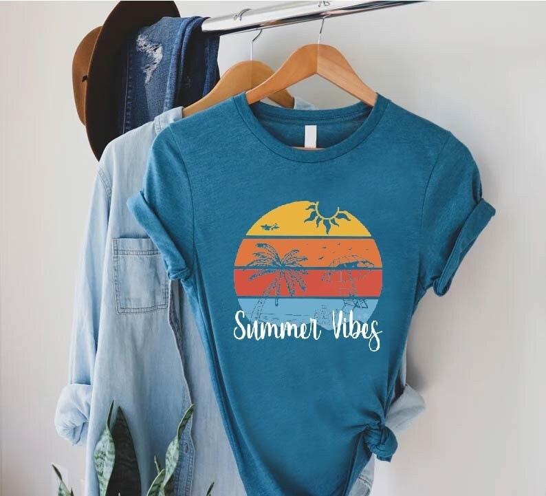 Retro Tropical Sunset Summer Shirt Summer Vibes Tshirt Palm Beach Shirt Beach Trip Gifts Funny Summer Camp Tee Cute...