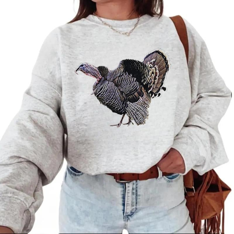Retro Turkey Animal Lover Hunting Sweatshirt Turkey Vintage Fall Hoodie Unisex Cotton Womenswear T-Shirts | WearSparks.com