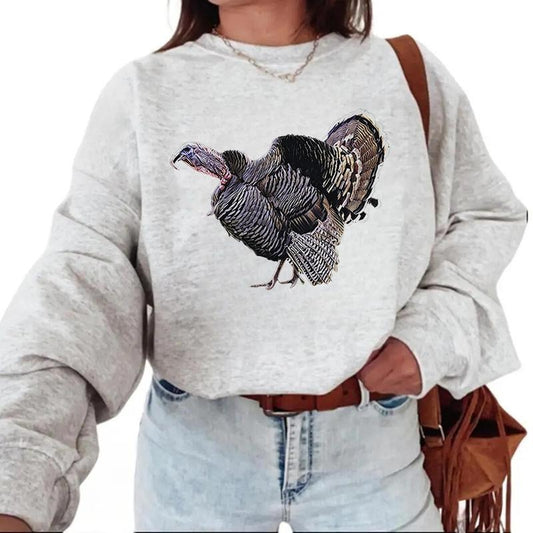 Retro Turkey Animal Lover Hunting Sweatshirt Turkey Vintage Fall Hoodie Unisex Cotton Womenswear T-Shirts | WearSparks.com