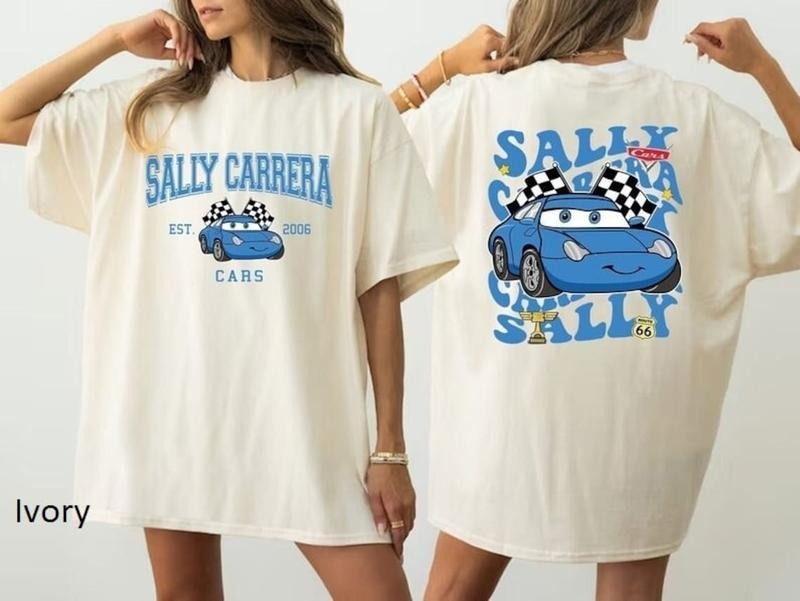 Retro Two Side McQ ueen Cars Shirt, Cars Movie T-Shirt, Sally Carrera Shirt, Piston Cup Champion Shirt, Sally Carrera...