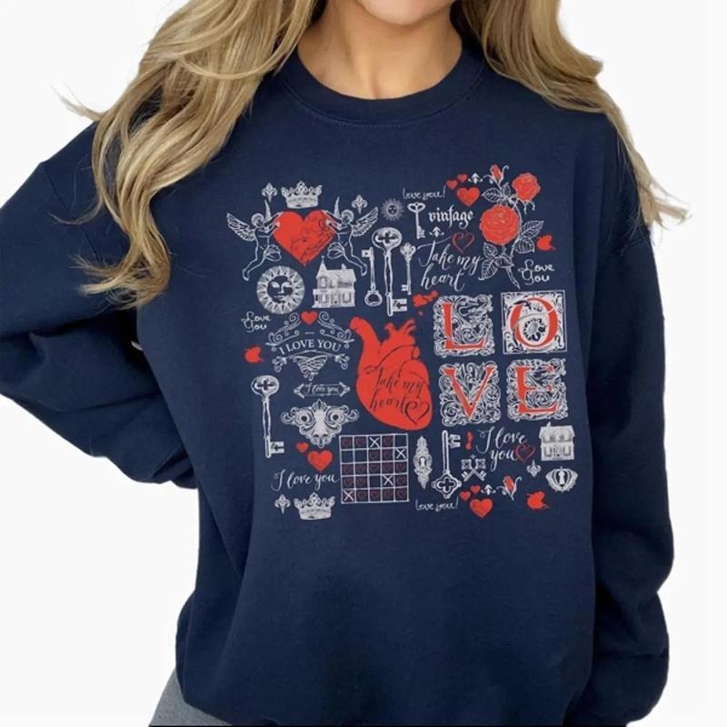 Retro Valentines Day Sweatshirt, Women Valentine Sweater T-Shirts, Hoodie | WearSparks.com