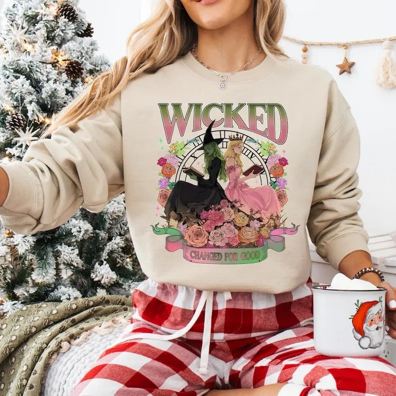 Retro Vintage Wicked Change For Good Sweatshirt, Defy Gravity T-shirt, Broomstick Magic Wand Shirt, Pink And Green...