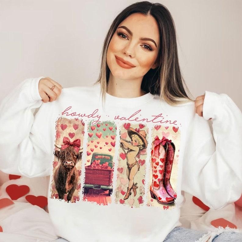 Retro Western Valentines Sweatshirt, Valentines Day Sweatshirt, Cupid, Valentines Coquette Sweatshirt, Valentine Heart...