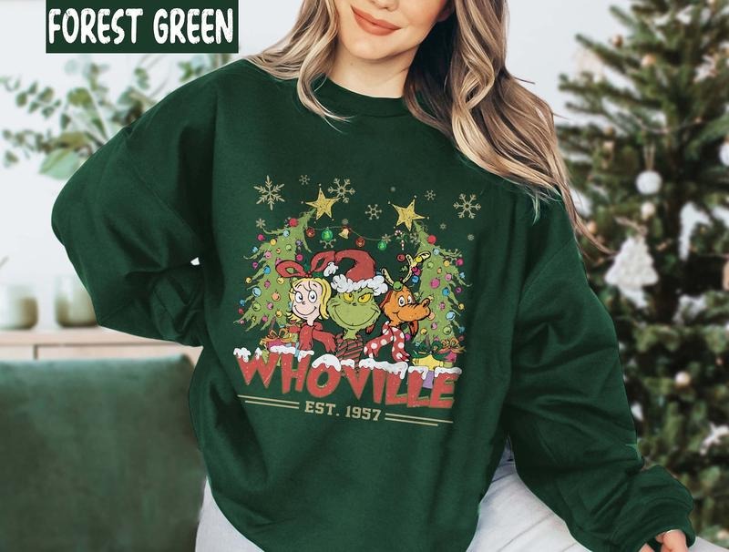 Retro Whoville Est 1957 Sweatshirt, Whoville Christmas Sweatshirt, Vintage Christmas Sweatshirt, Funny Xmas Hoodie, Funny...
