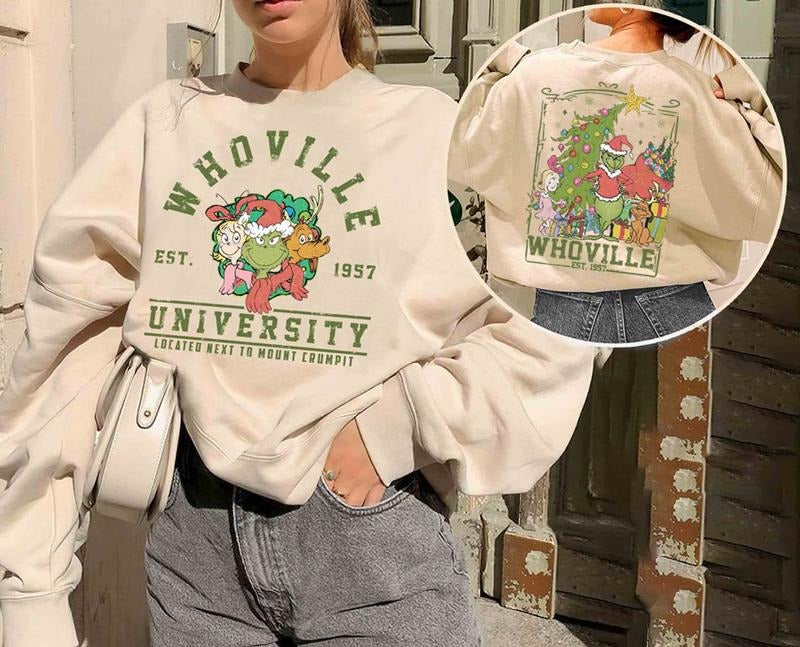 Retro Whoville University Sweatshirt, Whoville Sweatshirt drg, Grinch Christmas Sweatshirt, Grinchmas Sweatshirt,...
