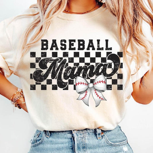 Retro baseball mama checkered T-Shirt, Baseball Mama T-Shirt, Retro Checkered Baseball T-Shirt, Sport Mom T-Shirt, Game...