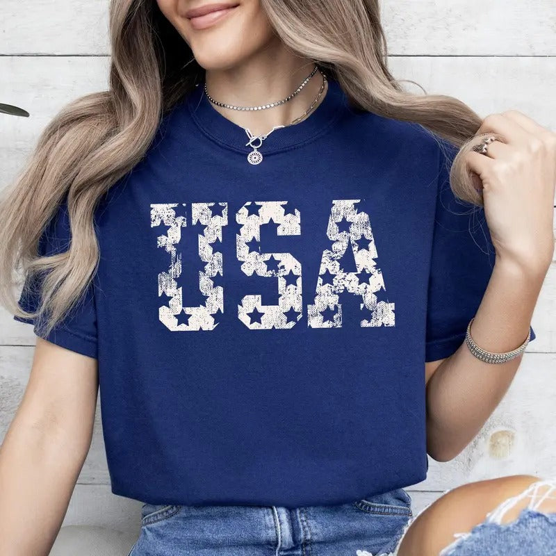 Retro, USA Stars, Patriotic, America, 4th of July Tshirt, Women's Comfort Colors Tee Hoodie, Sweatshirt | WearSparks.com