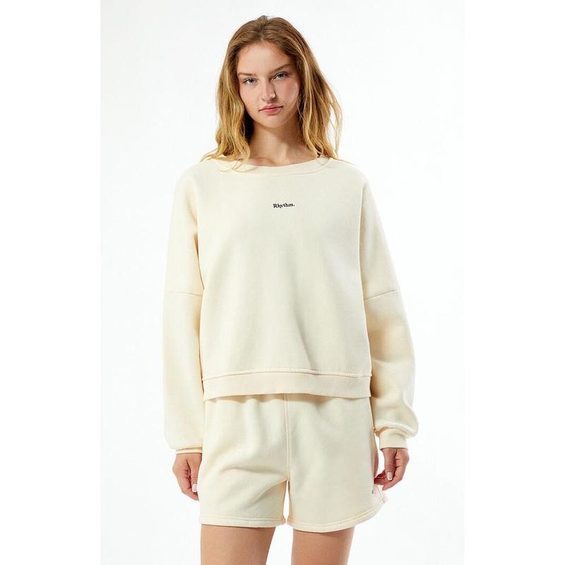 Rhythm Women's Cream Logo Crew Neck Sweatshirt T-Shirts, Hoodie | WearSparks.com
