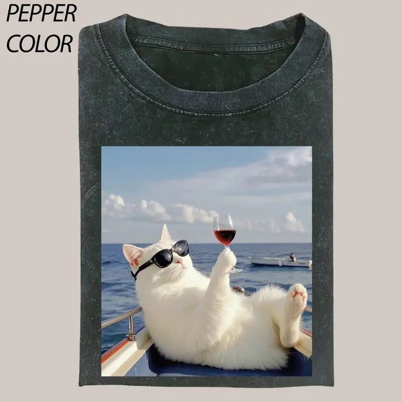 Rich kitties T-Shirt, pretty cat Shirt, Cat Love Vintage Graphic Tee, Funny Cat Shirt, Women's T-shirts Streetwear Top...