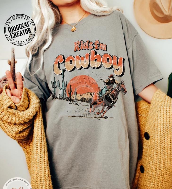 Ride Em Cowboy T Shirt, Western Cowboy Graphic Tee, Country Western Shirt, Ranch Rodeo Style, Farm Life Outfit Hoodie,...
