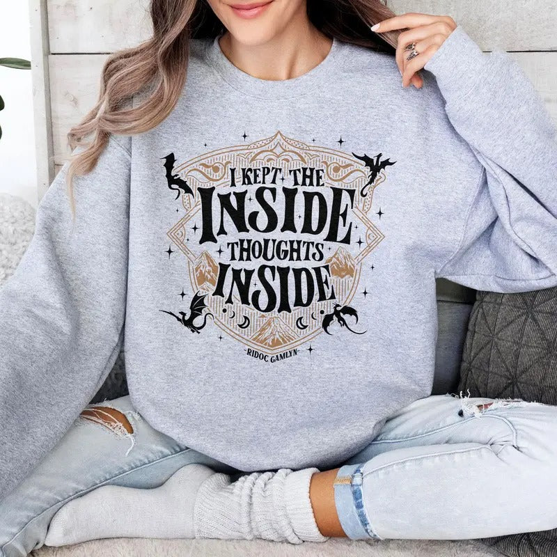Ridoc Quest Squad Sweatshirt, I Kept The Inside Thoughts Inside Tee, Onyx Storm Fourth Wing Shirt For Fans, Bookish Gift...