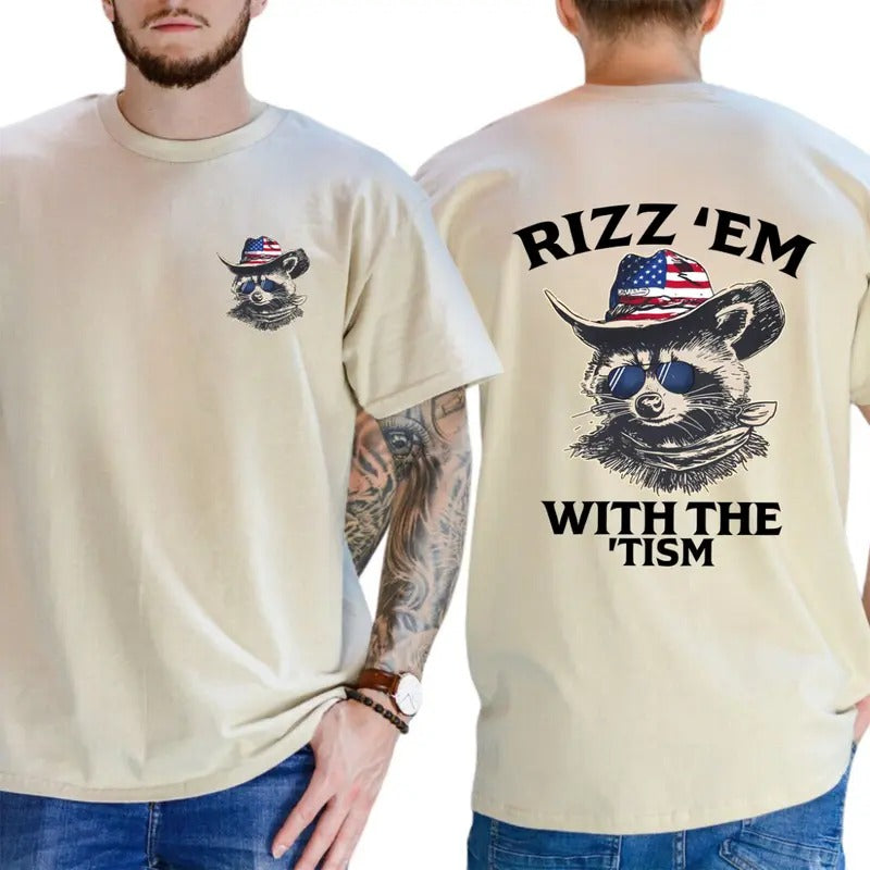 Rizz 'Em T-Shirt - Classic Western Design Featuring Bold Raccoon Graphics, Unisex Crewneck Casual T-Shirt for Rodeo...