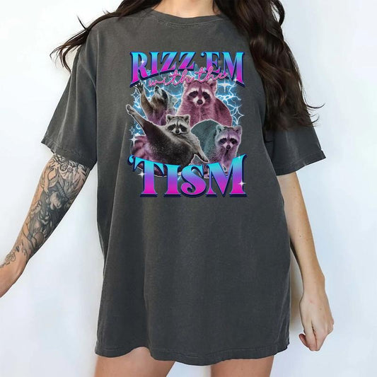 Rizz 'Em With The 'Tism Shirt, Vintage Funny Raccoon Graphic Tee, Raccoon Meme Tee Tee, Unisex Meme Shirts, Unisex...