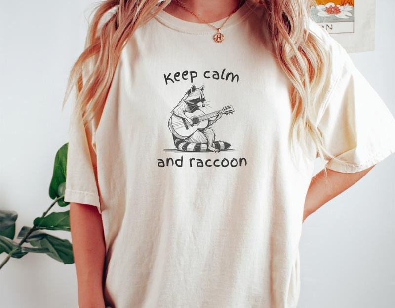 Rock On Raccoon Shirt Cute Animal T-shirt Sweet Graphic Tee Vintage Retro Cartoon Tee Sketch Raccoons Gift Unisex Tshirt...