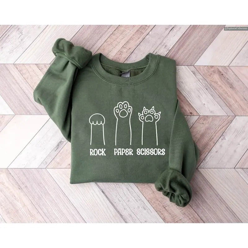 Rock Paper Scissors Cat Paw Sweatshirt, Hoodie, Shirt, Unisex Cute Coquet Minimal Outfit for Cat Lover Owner Shirt, Gift...