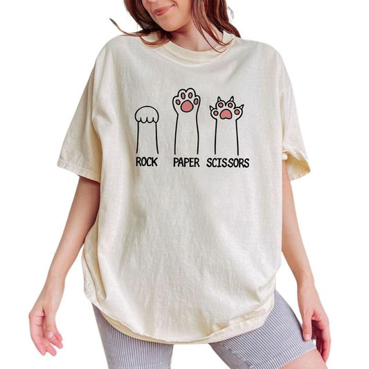 Rock Paper Scissors Tee, Funny Cat Paw Graphic Tee Women, Cat Owner Shirt, Cat Lover's Outfits, Cute Cat Paw Tee, Cat Mom...