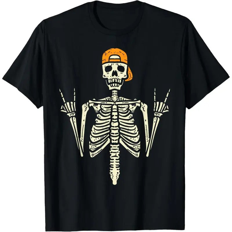 Rocker Skeleton Cap Skater Cool Halloween Punk Rock Men Boys T-Shirt made in usa Hoodie, Sweatshirt | WearSparks.com