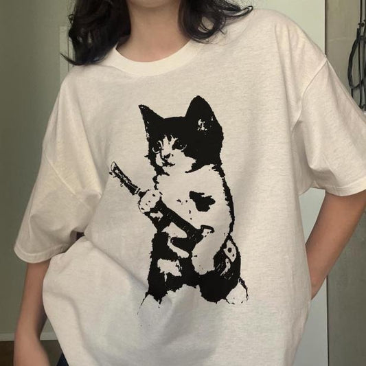Rockstar Kitten Y2K T-Shirt, Rockstar Gf Aesthetic Cat Tee, Unisex Graphic Tees Gothic Grunge Y2k Emo Scene Amity...