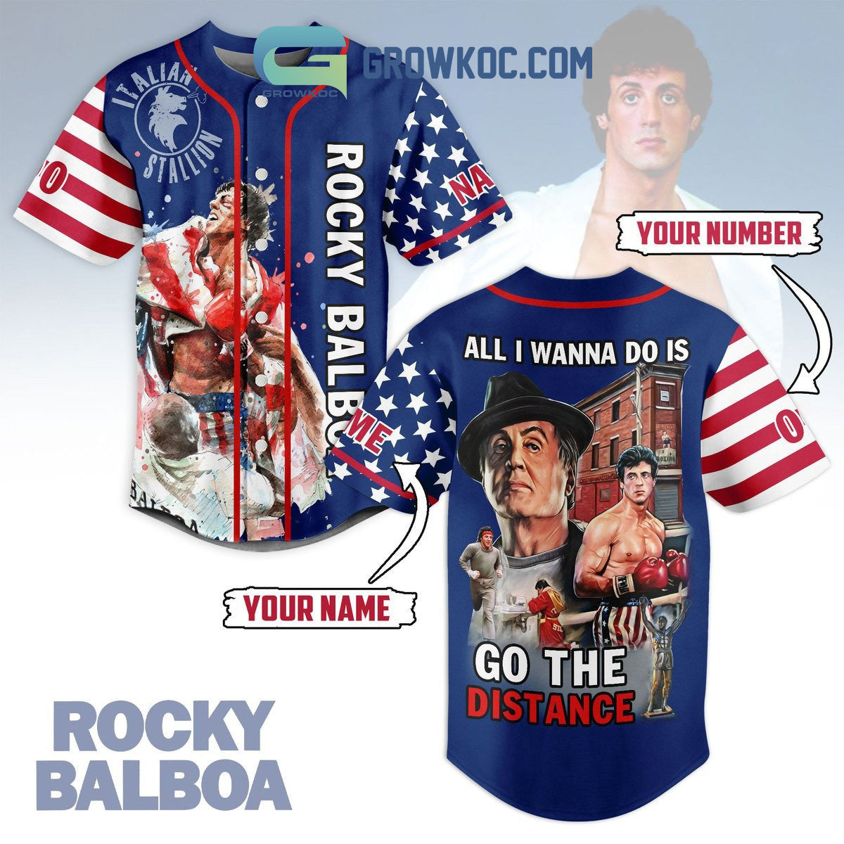 Rocky Balboa Go The Distance Personalized Baseball Jersey