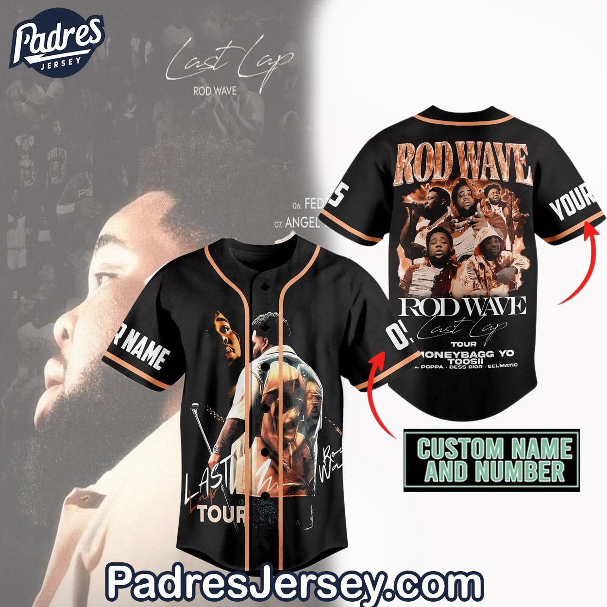 Rod Wave - Last Lap Tour Baseball Jersey Outfit - Custom Name - Padres Jersey Oasis: Elevate Your Baseball... (Image 1)