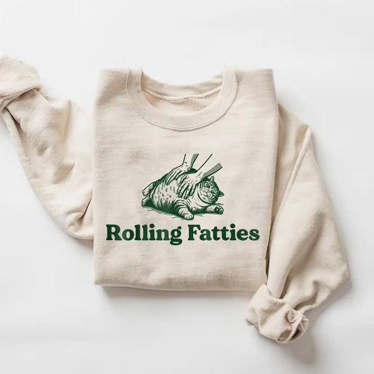 Rolling Fatties Cat Sweatshirt, Funny Cute Cat Lover Shirt, Cat Graphic Shirt, Kitten Owner Kitty T-Shirt, Cat Lover...