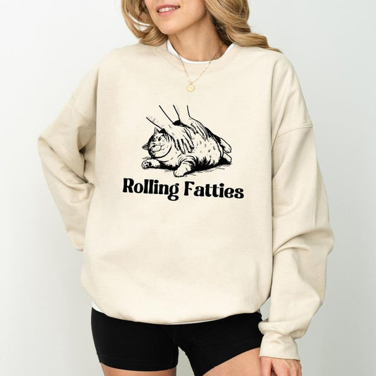 Rolling Fatties Cat Sweatshirt, Funny Fat Cat Graphic Sweater, Cat Lovers Gift Ideas, Cute Kitten Crewneck, Sarcastic...