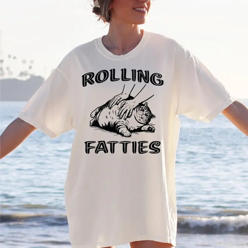 Rolling Fatties Cat Tshirt, Funny Cat Graphic Shirt, Cat Lovers Gift, Cute Tee Hoodie, Sweatshirt | WearSparks.com