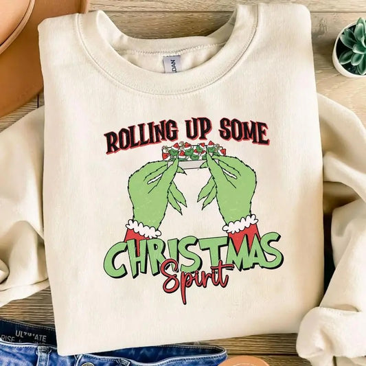 Rolling Up Some Christmas Spirit SweatShirt , Griinchmas Shirt For Sale, Easy to match Hoodie, Trendy Christmas Shirt...