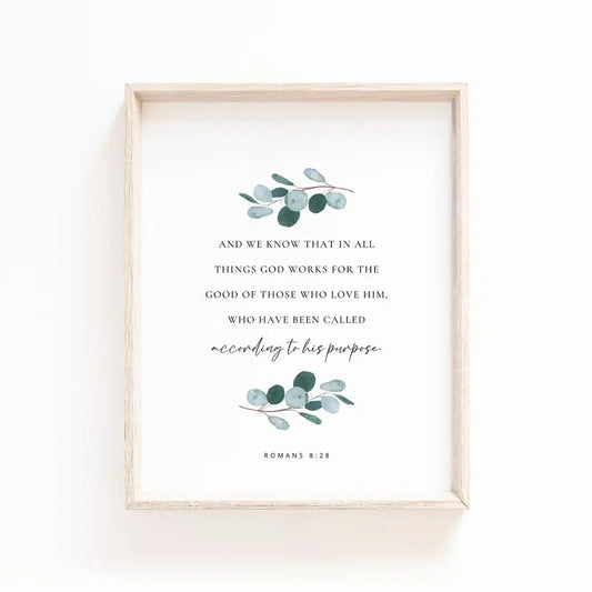 Romans 8:28 Wall Art, Bible Verse Wall Art Print, Christian Botanical Watercolor Print, Gifts For Him Her Wall Art Decor,...