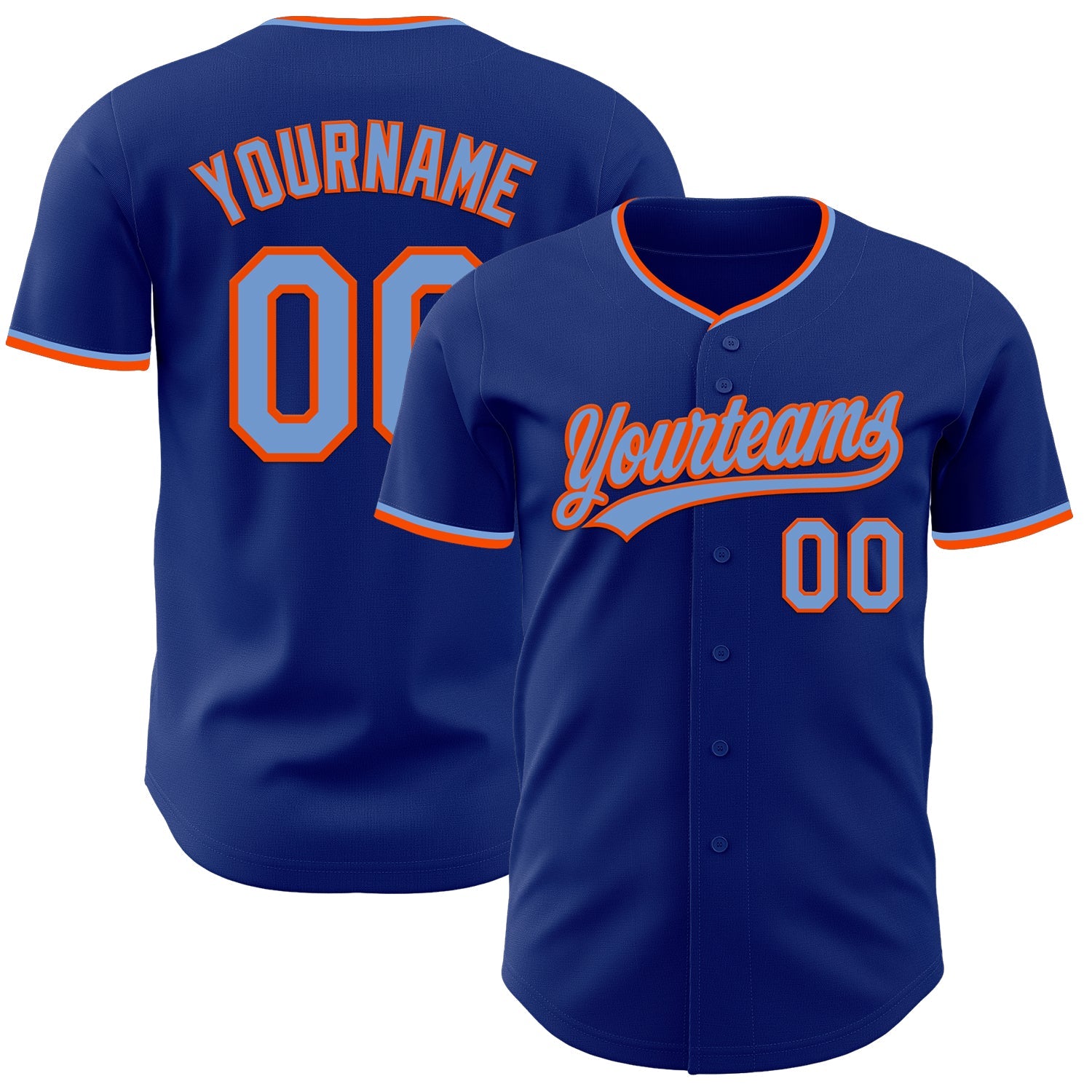 Custom Royal Powder Blue-Orange Authentic Baseball Jersey