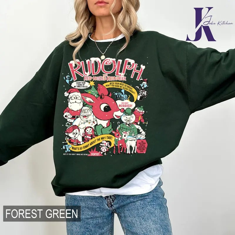 Rudolph Red Nosed Christmas Shirt, A Bit Of A Misfit Sweatshirt, Rudolph Movie Characters Sweatshirt, Christmas Cute...