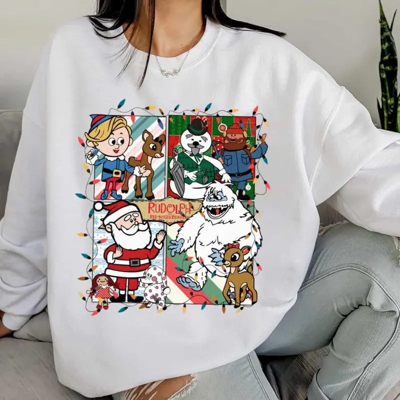 Rudolph Red Nosed Christmas Sweatshirt, Rudolph Movie Characters Shirt, Reindeer Cartoon Hoodie, Rudolph Xmas Tee, Gift...