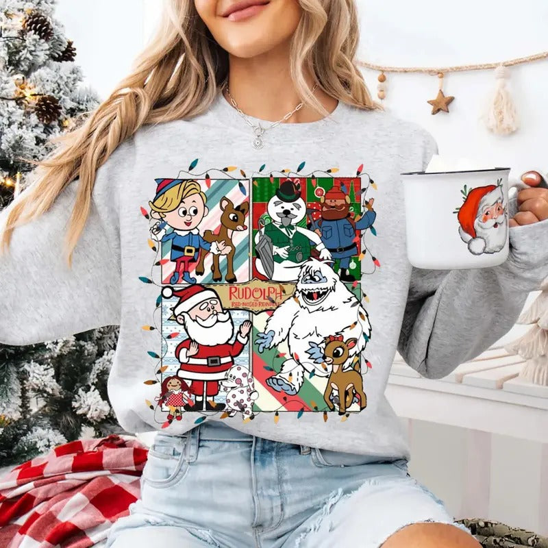 Rudolph Red Nosed Reindeer Sweatshirt, A Bit Of A Misfit Christmas T-Shirt, Rudolph Cartoon Characters Sweater, Holiday...